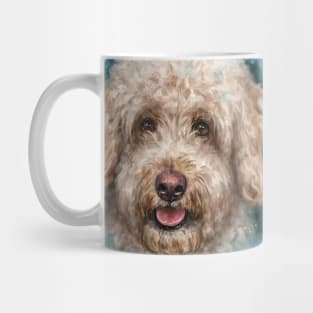 Contemporary Painting of a Gorgeous Goldendoodle Dog with Its Tongue Out Mug